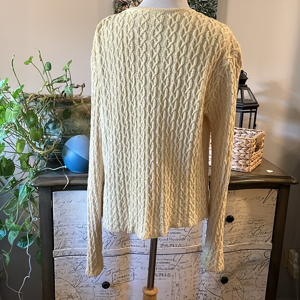 VINTAGE LIZ CLAIBORNE LIZ GOLF CARDIGAN CABLE KNIT SWEATER STRAW YELLOW SIZE M - Picture 4 of 12